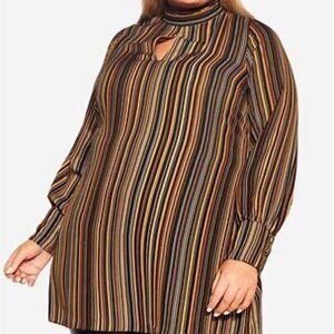 SIZE:L CITY CHIC INTRIGUE TOPAZ,BLACK&WHITE VERT STRIPE LNG SLV TUNIC